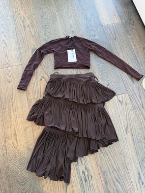 $3650 SET - Alaia brown spiral skirt and cropped top - current season